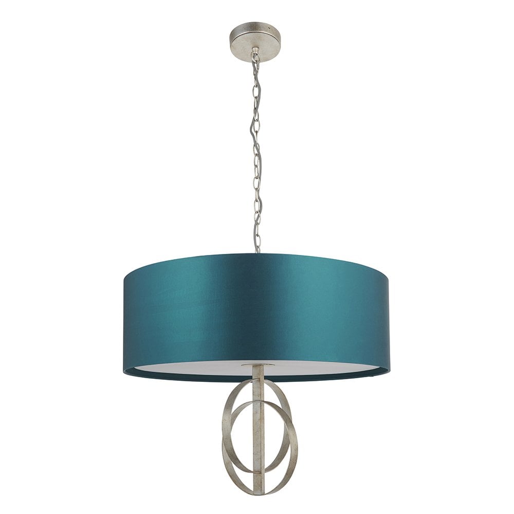 5 Light Silver Leaf Pendant C/W Teal Shade