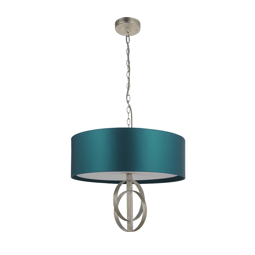 3 Light Silver Leaf Pendant C/W Teal Shade