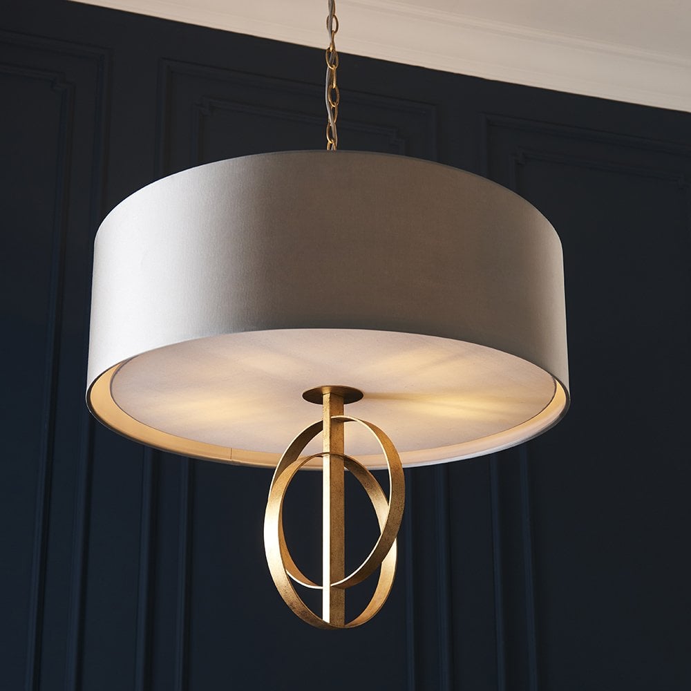 5 Light Gold Leaf Pendant C/W Mink Shade