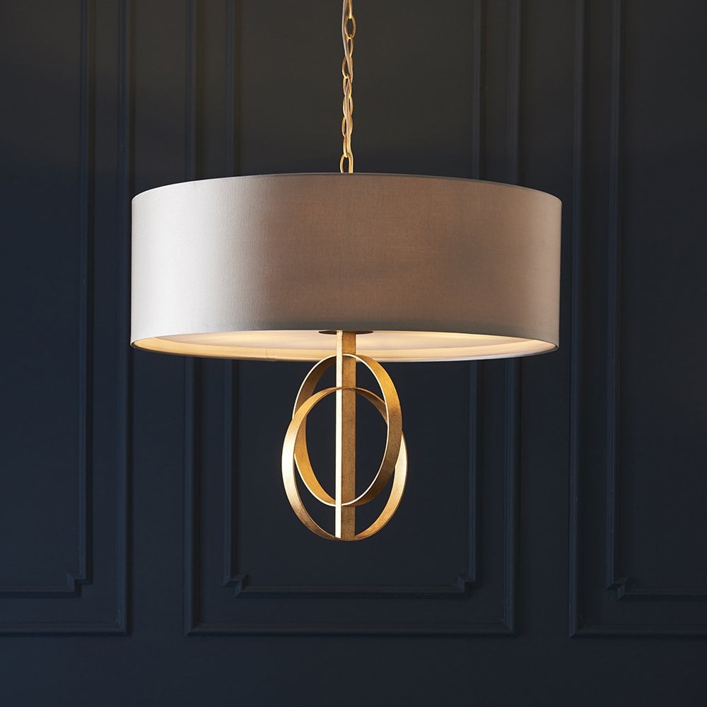 5 Light Gold Leaf Pendant C/W Mink Shade
