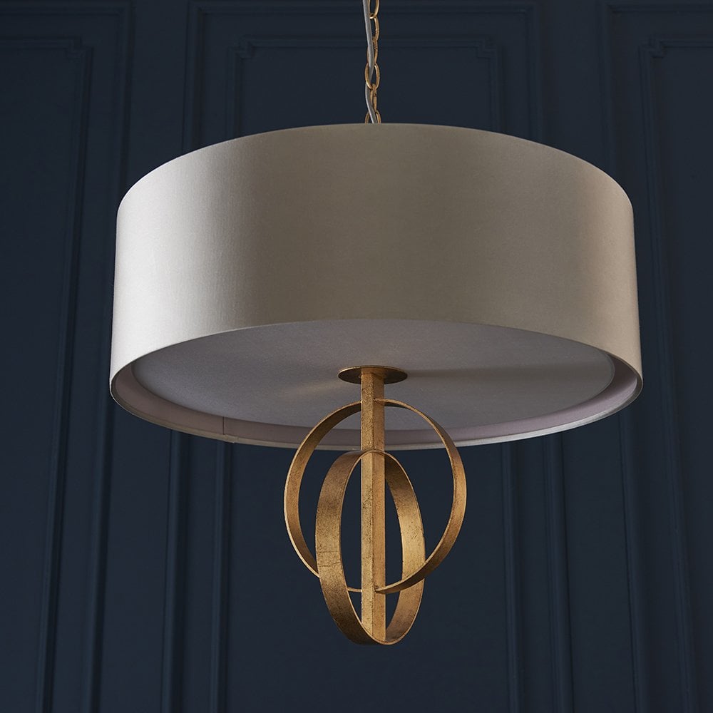3 Light Gold Leaf Pendant C/W Mink Shade
