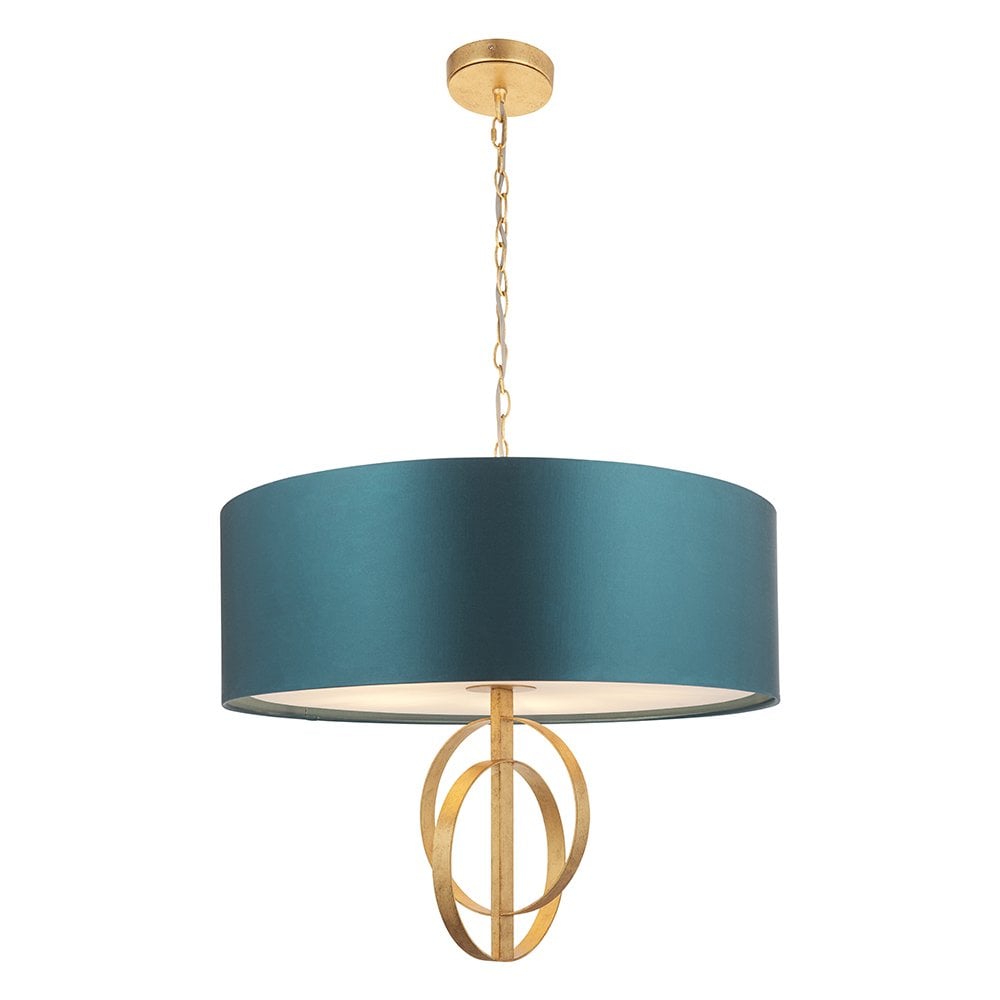 5 Light Gold Leaf Pendant C/W Teal Shade