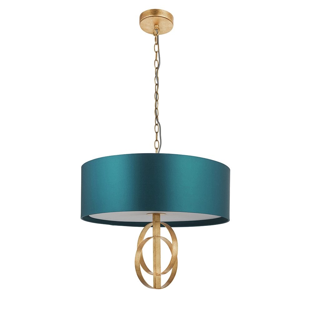 3 Light Gold Leaf Pendant C/W Teal Shade