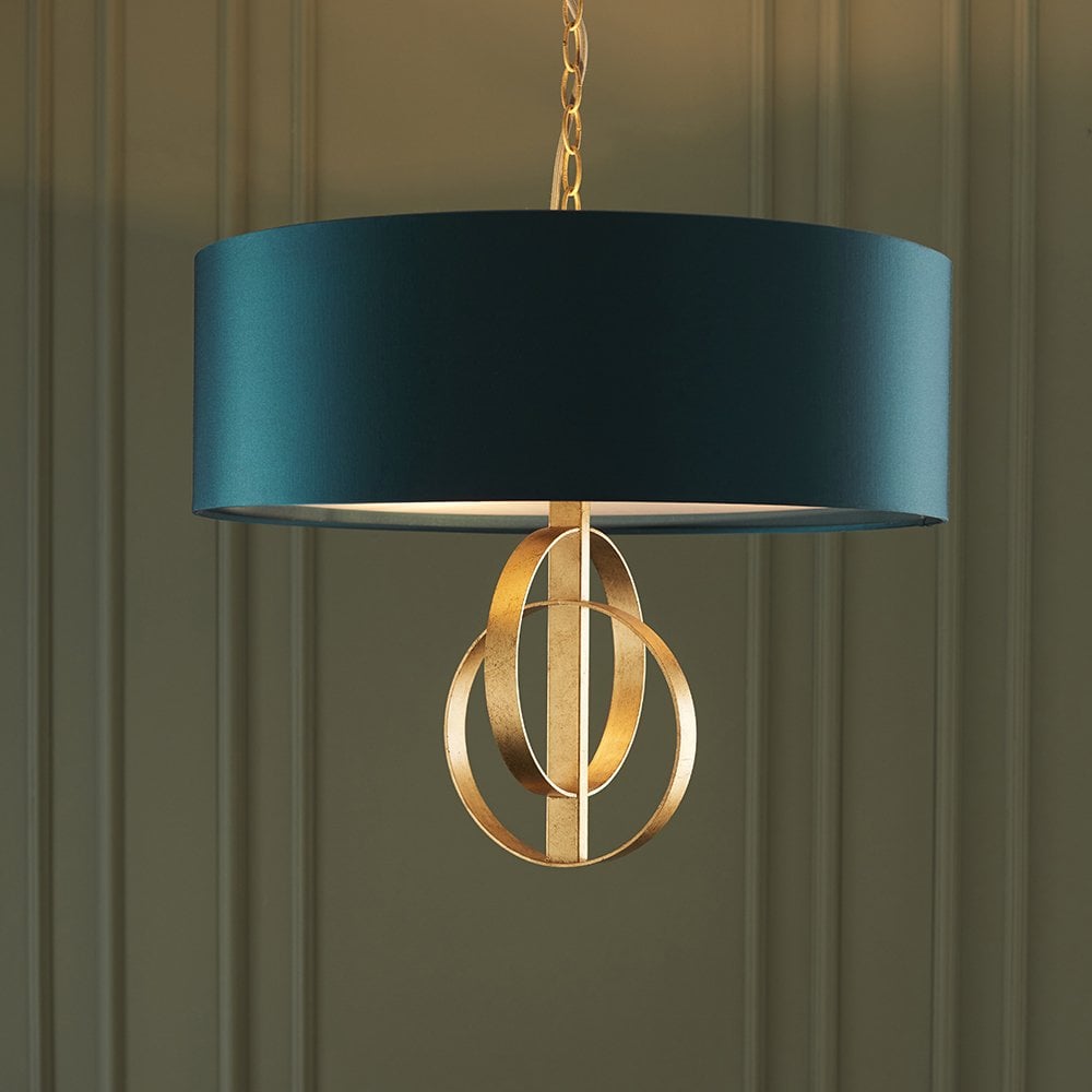 3 Light Gold Leaf Pendant C/W Teal Shade