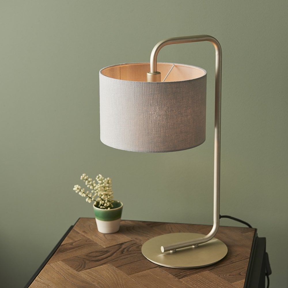 Landis Table Lamp in Champagne Finish C/W Grey Shade