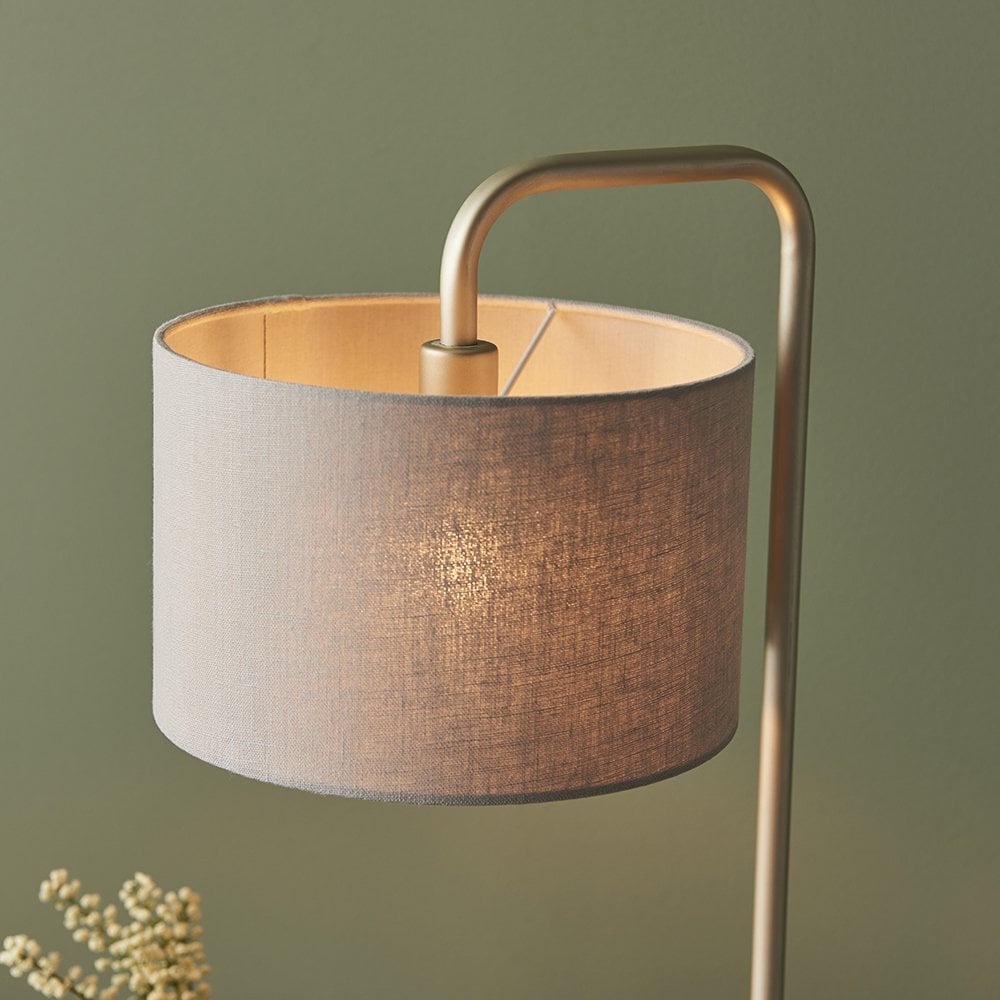 Landis Table Lamp in Champagne Finish C/W Grey Shade