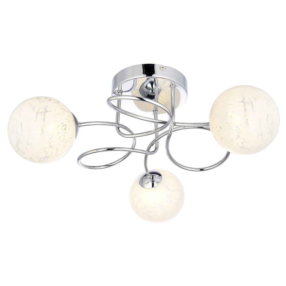 Delos Chrome Semi Flush Fitting with Decorative Glass Shades