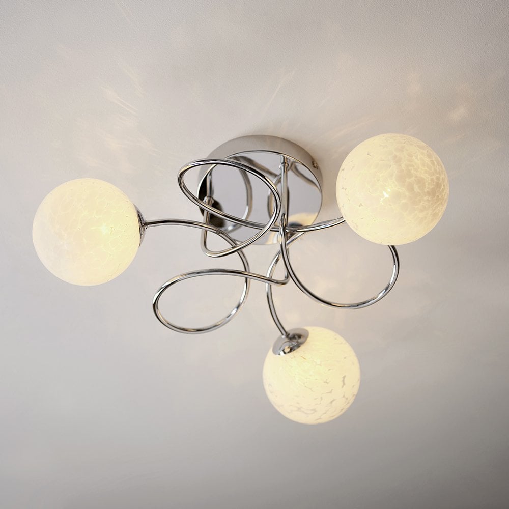 Delos Chrome Semi Flush Fitting with Decorative Glass Shades