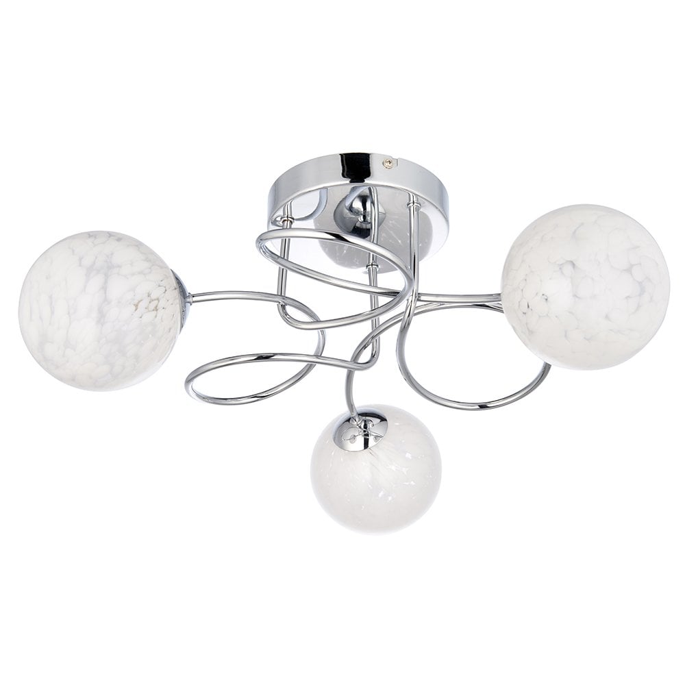 Delos Chrome Semi Flush Fitting with Decorative Glass Shades