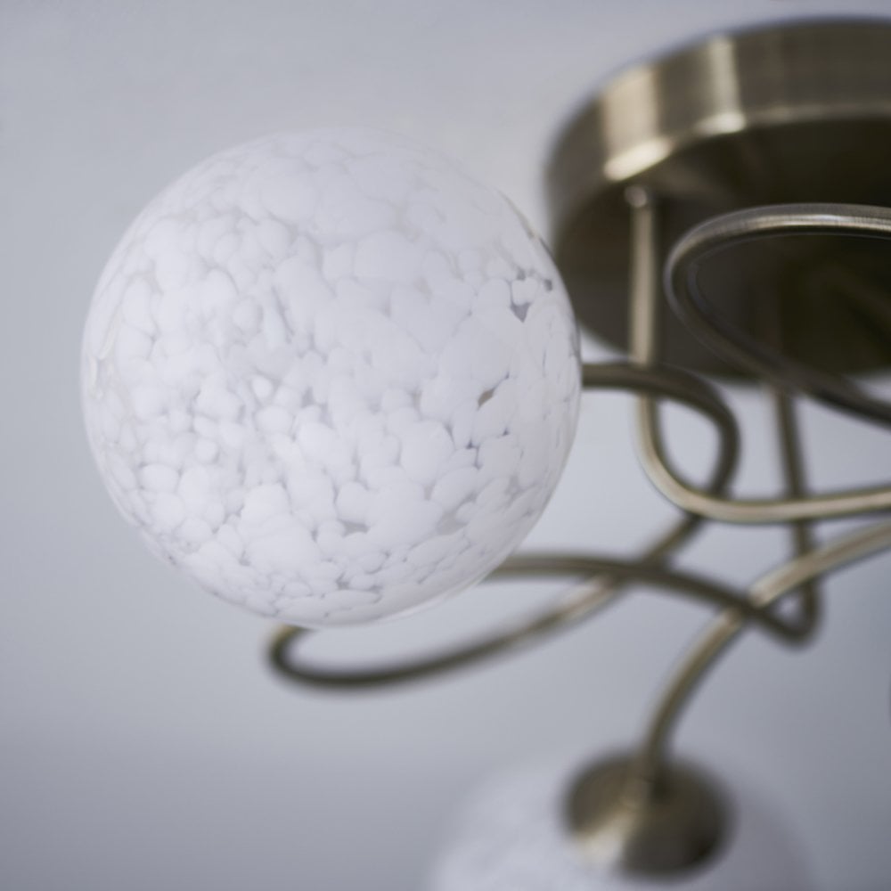 Delos Antique Brass Semi Flush Fitting with Decorative Glass Shades