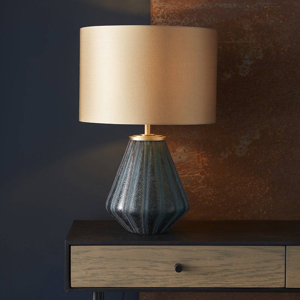 Glass Lamp in Turquoise with Gold Shade