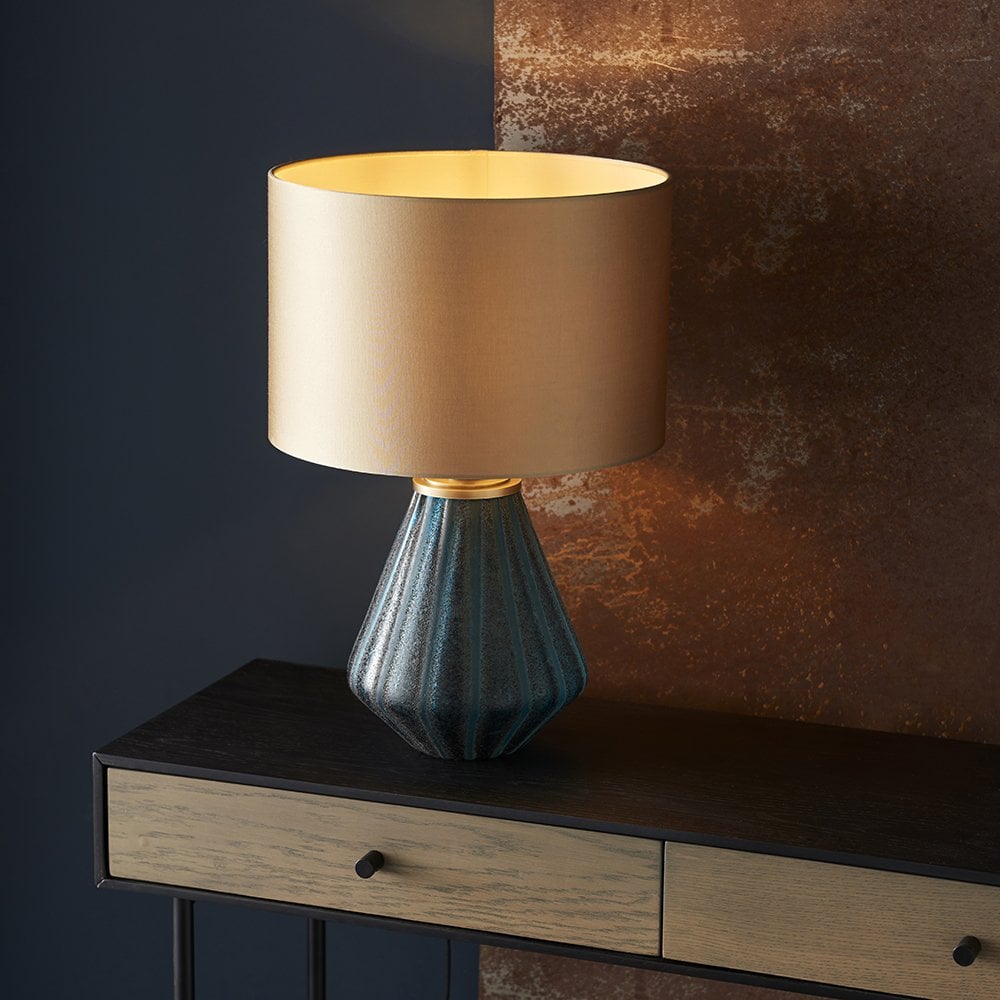 Glass Lamp in Turquoise with Gold Shade