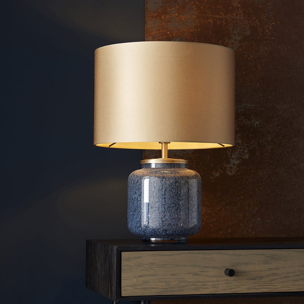 Glass Table Lamp in Colbalt With Gold Shade