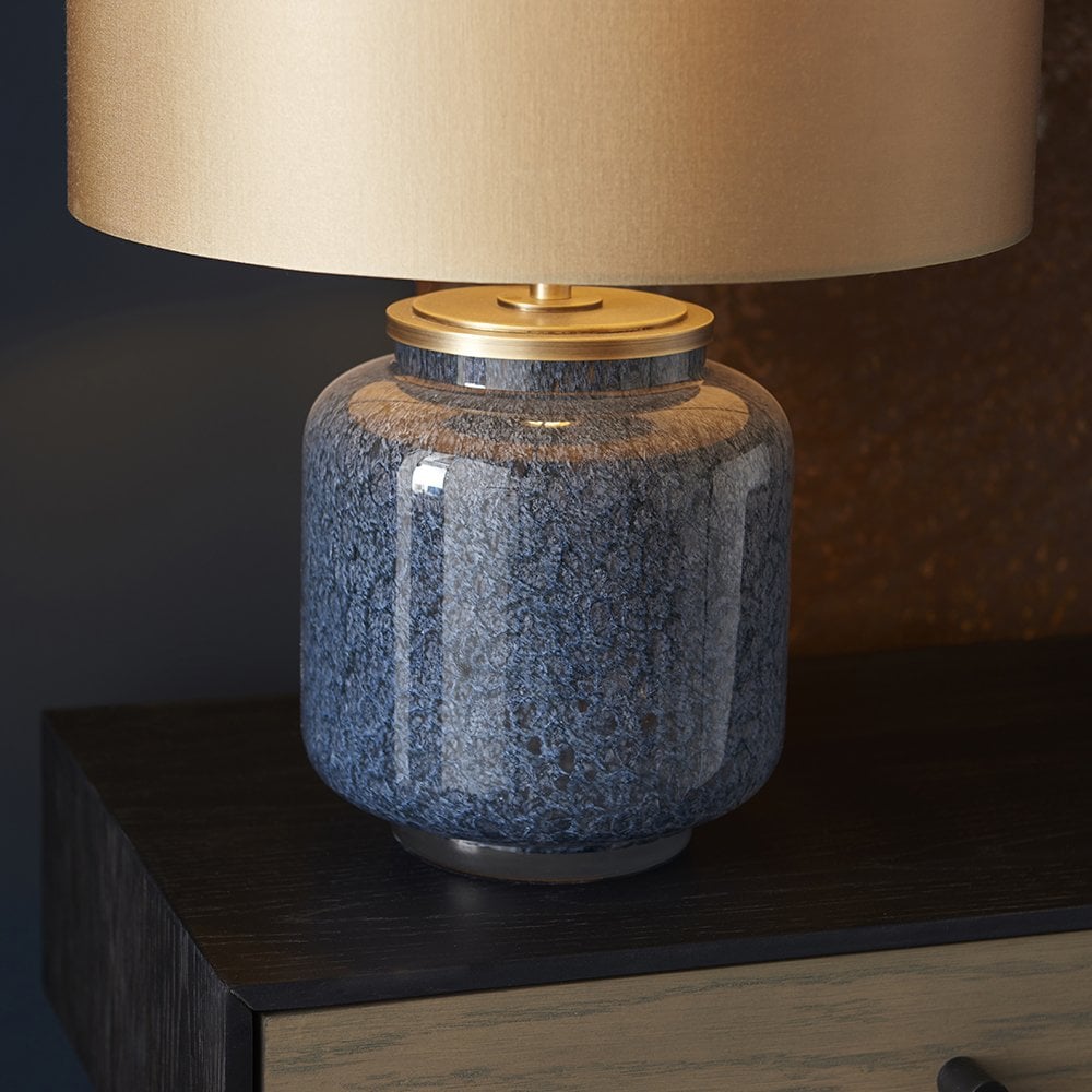Glass Table Lamp in Colbalt With Gold Shade