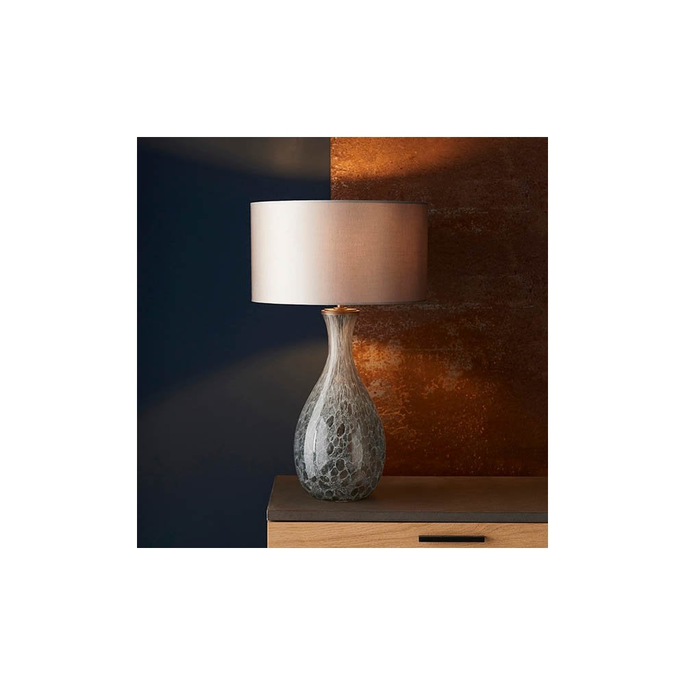 White and Grey Glass Base With Brushed Bronze Metal Work