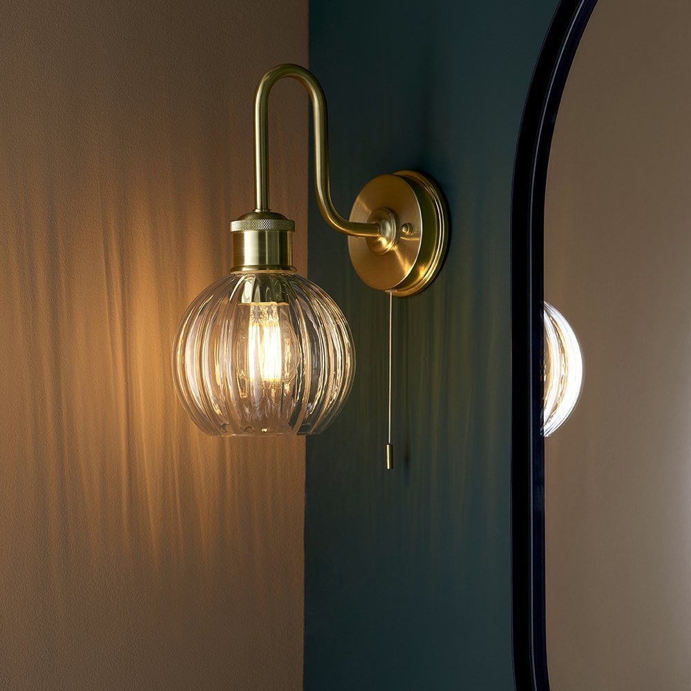 Kendall Gold Arch Wall Light with Clear Ribbed Glass