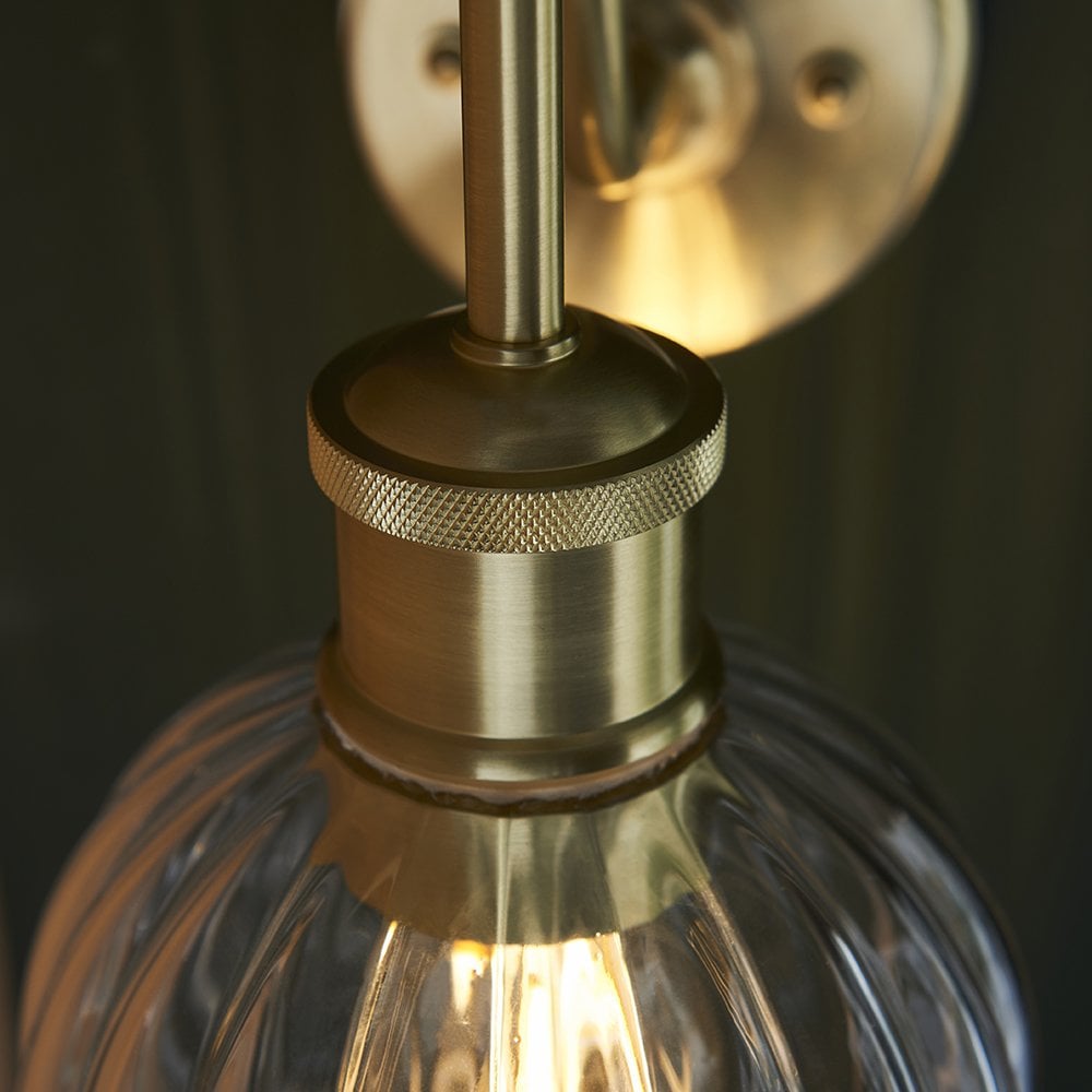 Kendall Gold Arch Wall Light with Clear Ribbed Glass