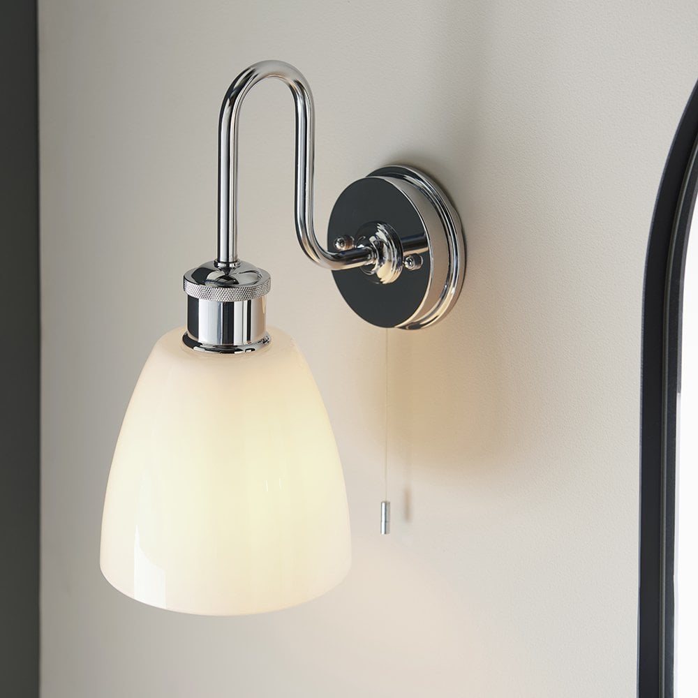 Piper Chrome Arch Wall Light with Opal Glass