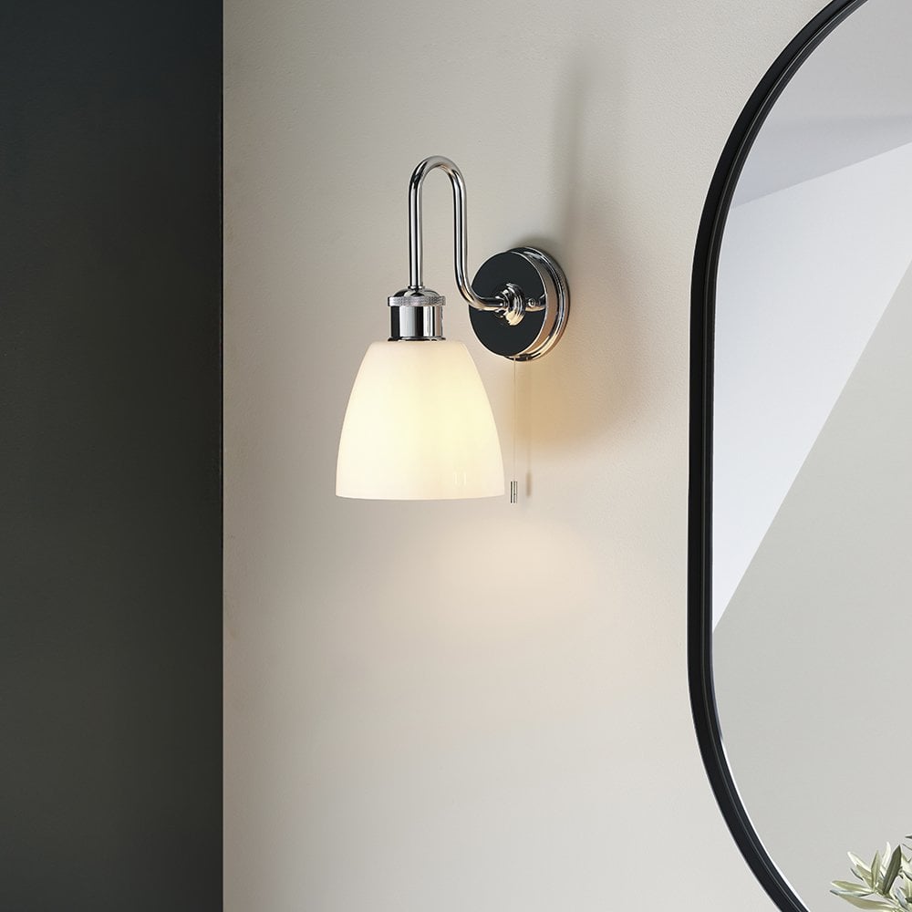 Piper Chrome Arch Wall Light with Opal Glass