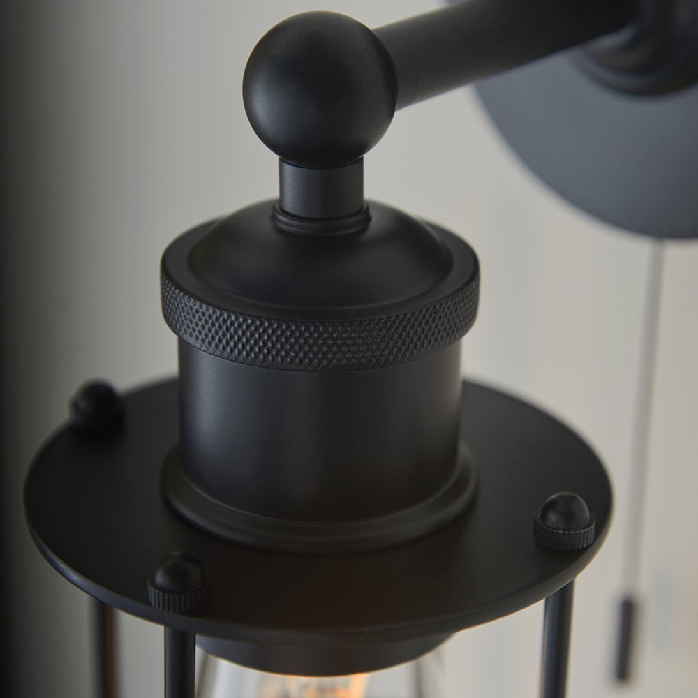 Crew Industrial Style Wall Light Caged in Black with Pull Switch