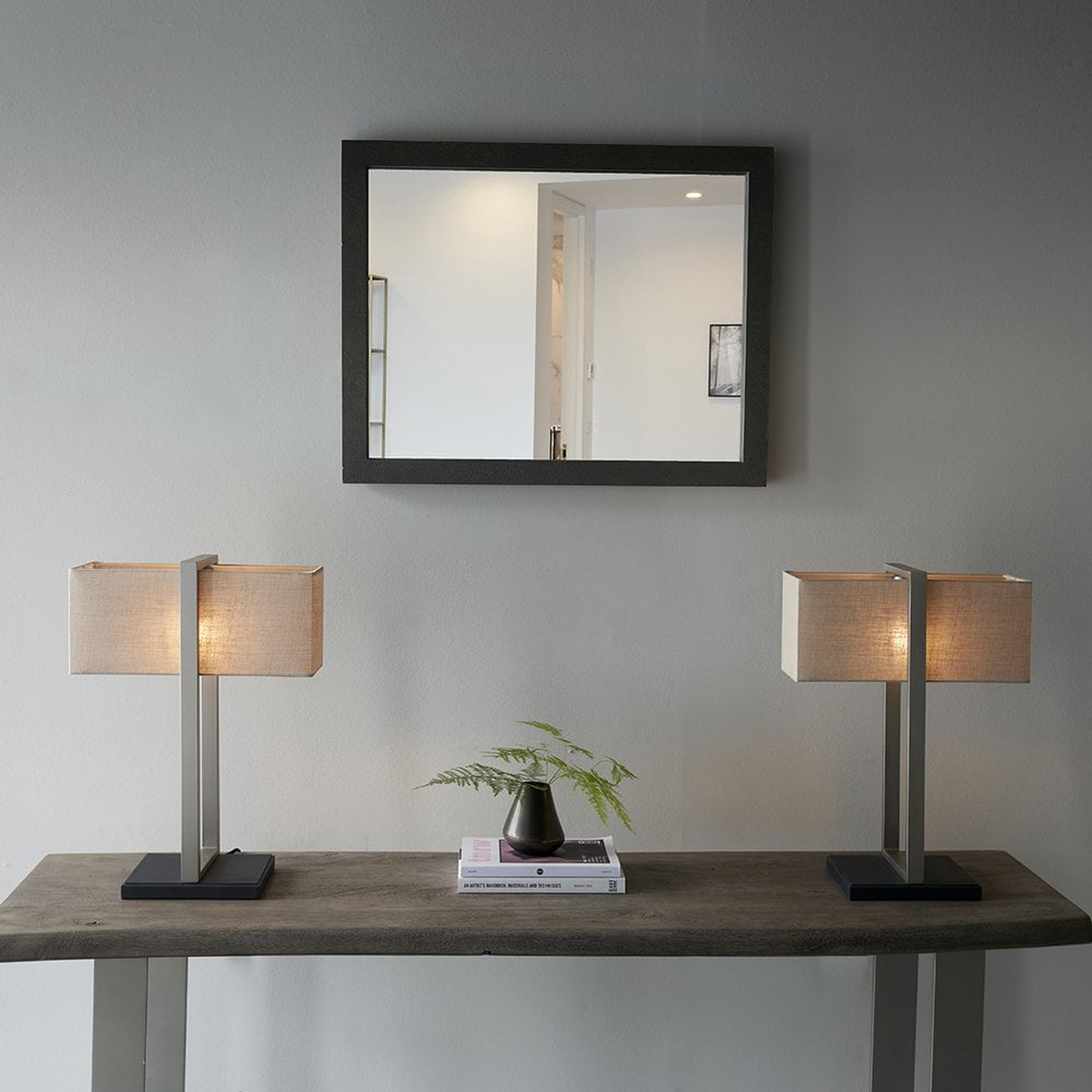 Classic Table Lamp with Natural Shade in Satin Nickel