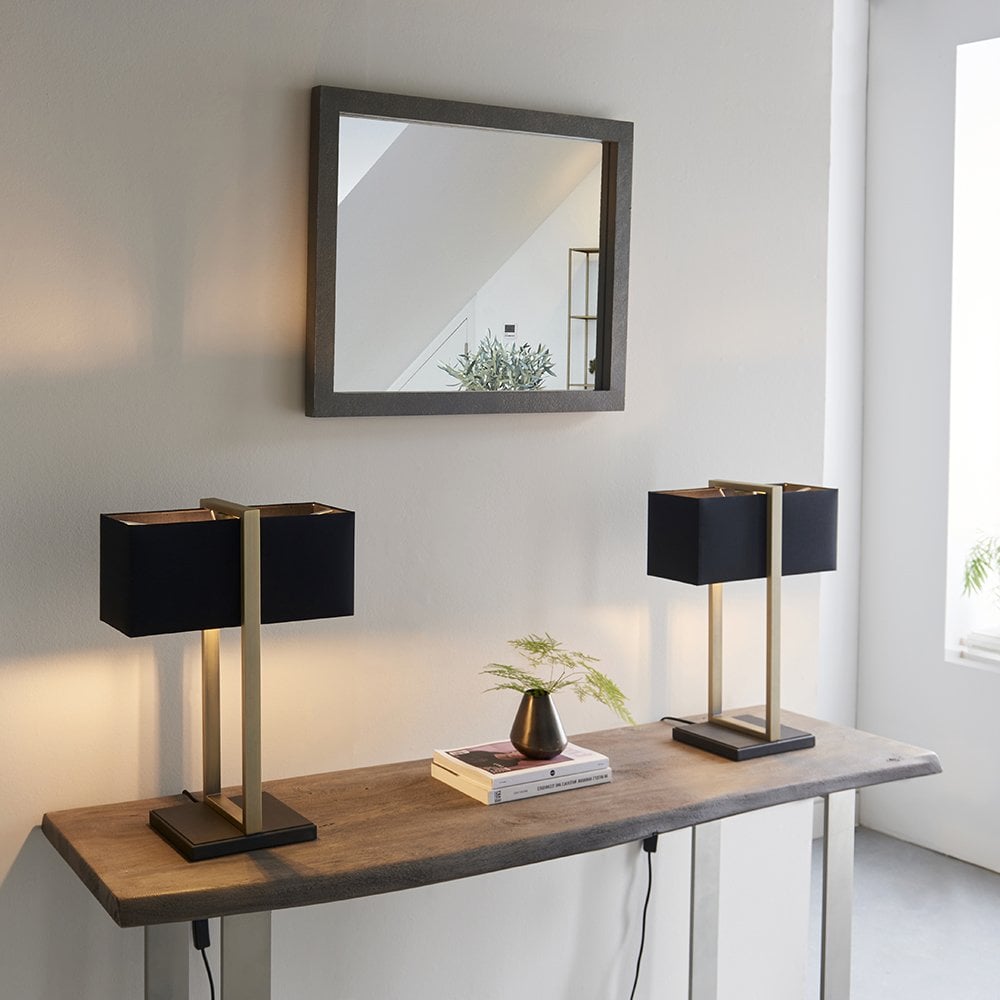 Classic Table Lamp with Black Shade in Antique Brass