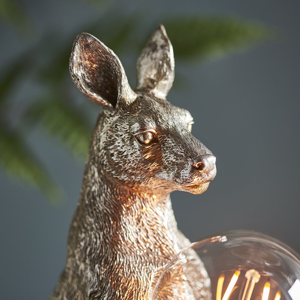 Novelty Kangaroo Table Lamp in Silver Finish