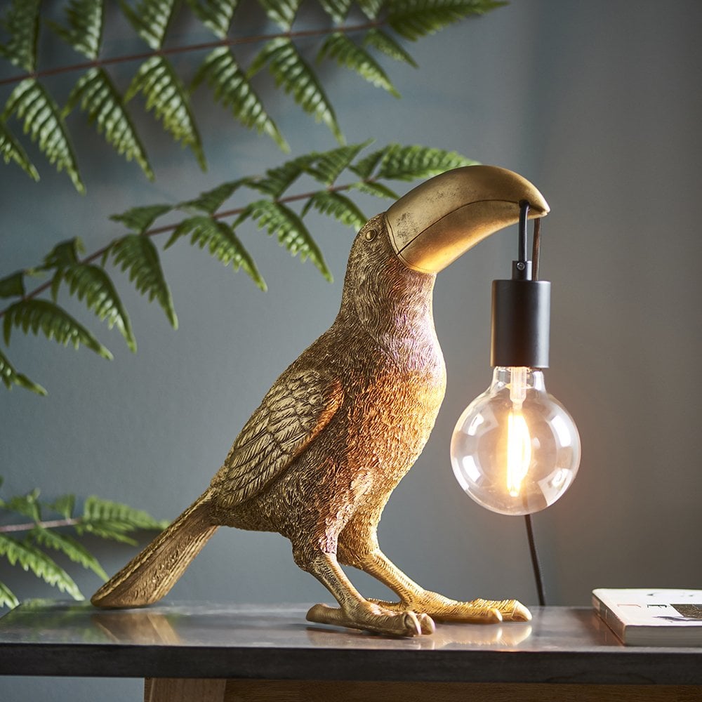 Novelty Toucan Table Lamp in Gold Finish