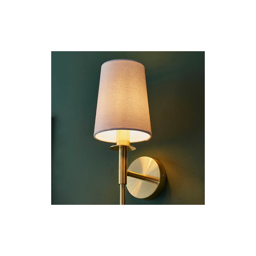 Vintage Style Wall Light in Satin Brass with White Shade