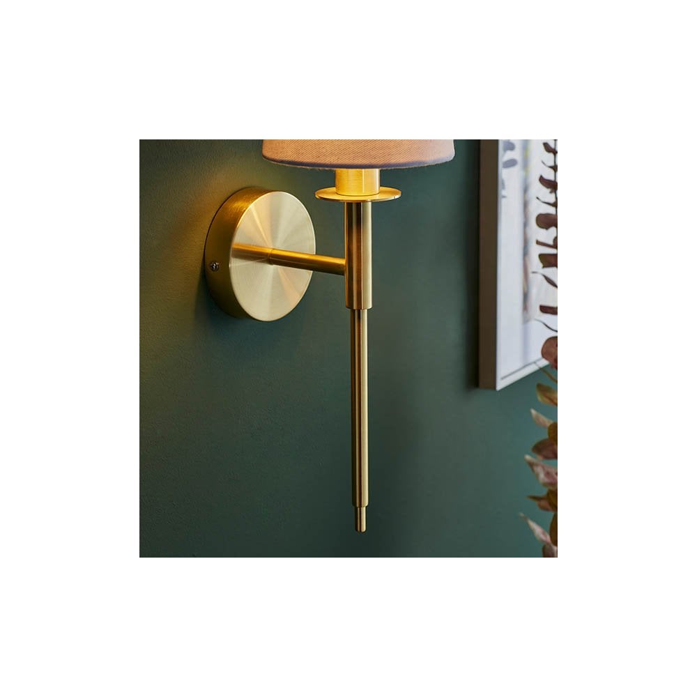 Vintage Style Wall Light in Satin Brass with White Shade