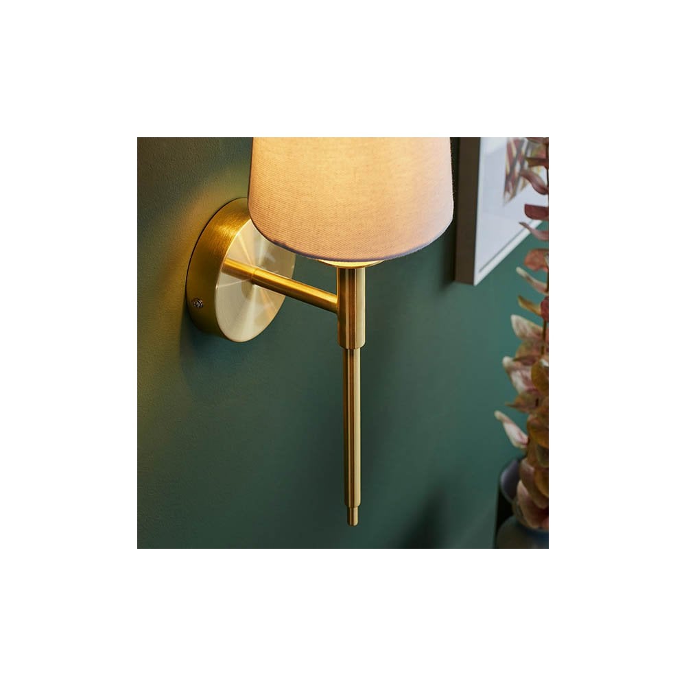 Vintage Style Wall Light in Satin Brass with White Shade