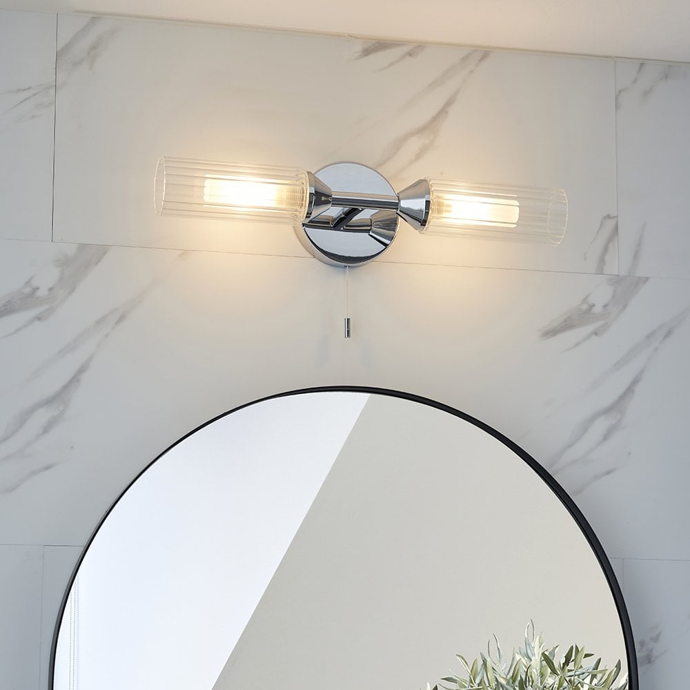 Modern Semi Flush 6 Light in Chrome with Ribbed & Frosted Glass