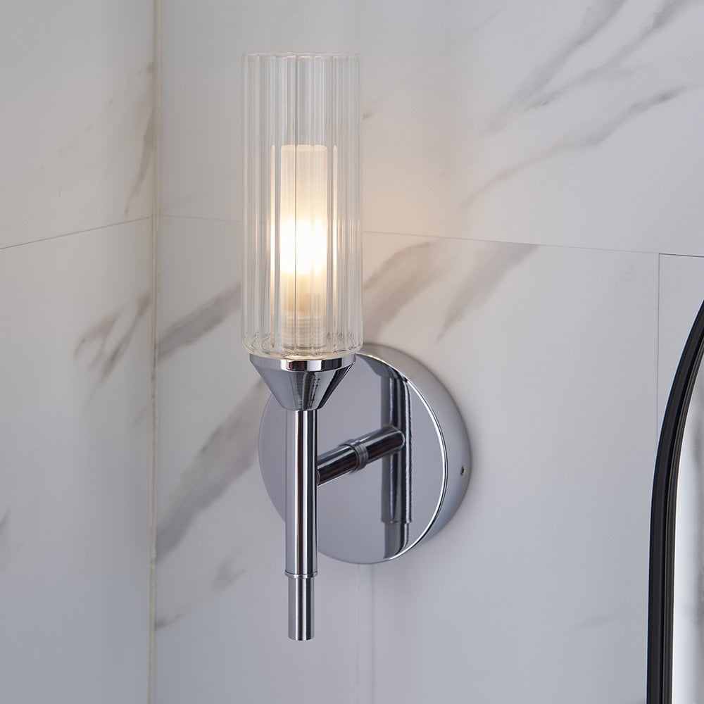 Modern Semi Flush 6 Light in Chrome with Ribbed & Frosted Glass