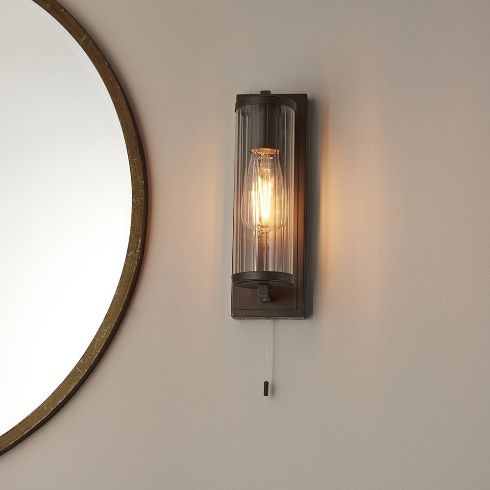 Taylor Wall Light in Dark Bronze with Ribbed Glass