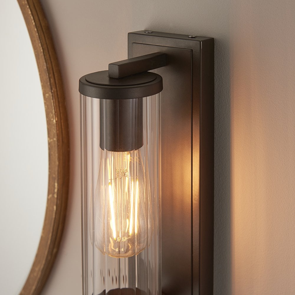 Taylor Wall Light in Dark Bronze with Ribbed Glass