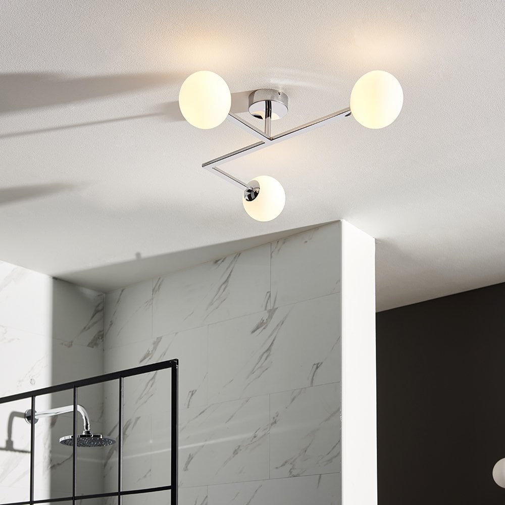 Stylish Angled Semi Flush Light in Chrome with Opal Glass