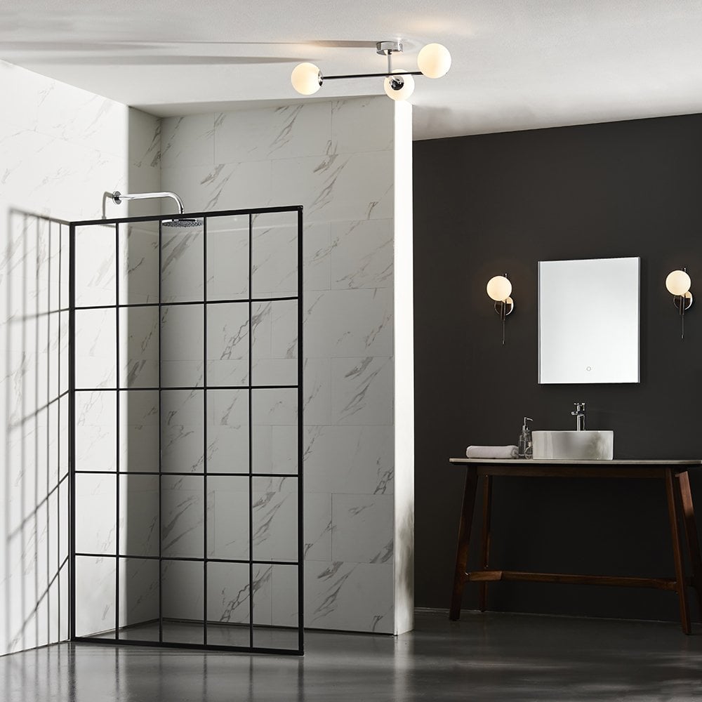 Stylish Angled Semi Flush Light in Chrome with Opal Glass