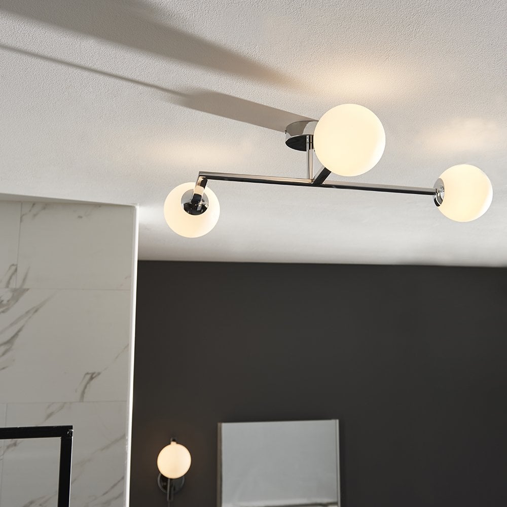 Stylish Angled Semi Flush Light in Chrome with Opal Glass