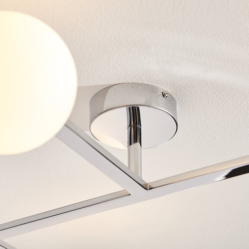 Stylish Angled Semi Flush Light in Chrome with Opal Glass