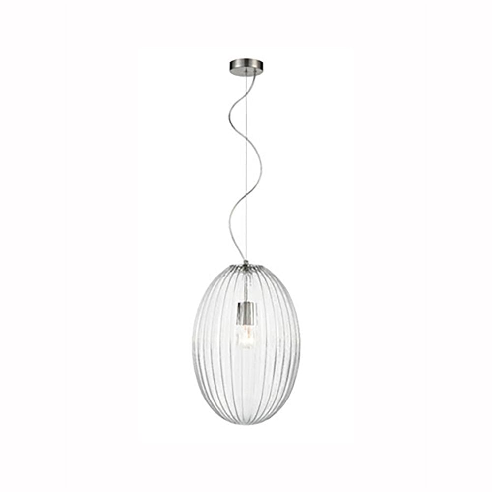 Almond Satin Nickel Pendant with Clear Ribbed Glass 300mm