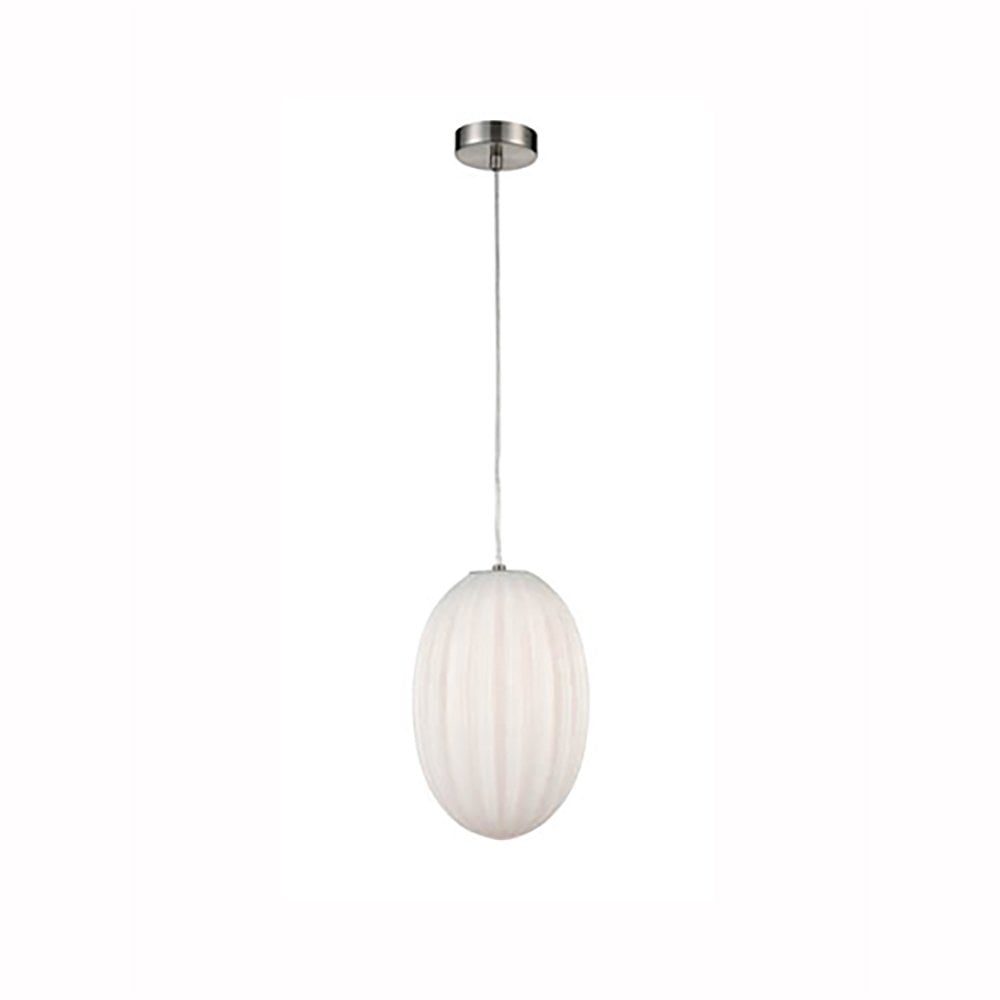 Almond Satin Nickel Pendant with Opal Ribbed Glass 200mm
