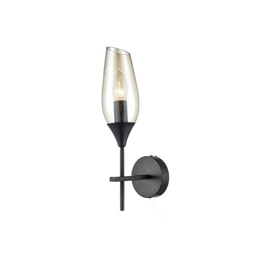 Daper Wall Light in Matt Black & Amber Glass