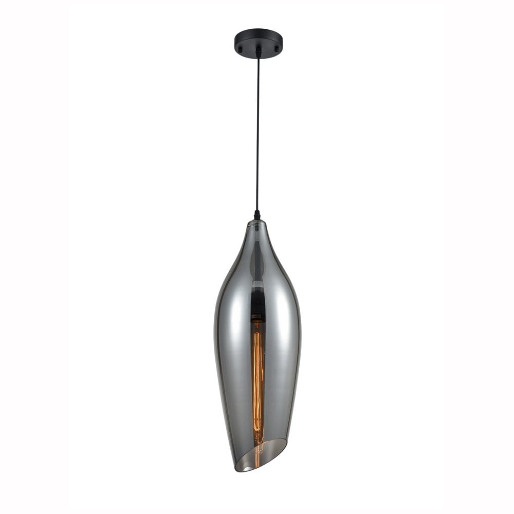 Taper Pendant in Matt Black & Smoked Glass Dia 200mm