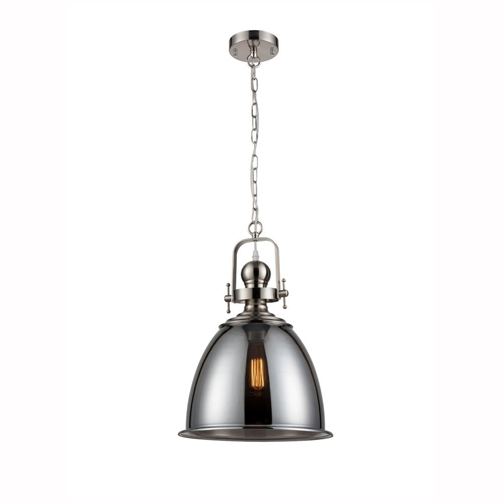 Vista Industrial Satin Nickel Pendant with Smoked Glass