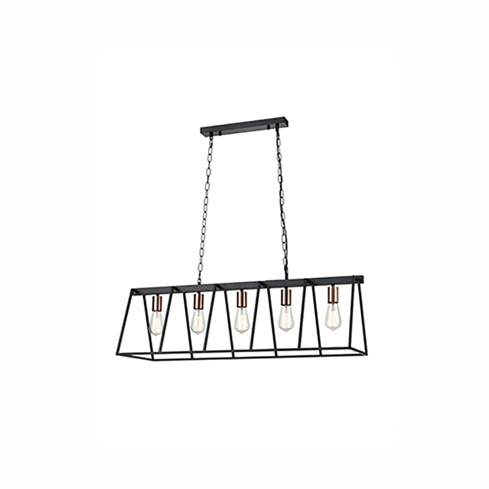 Vintner 5 Light Black Fitting with Satin Copper Detail