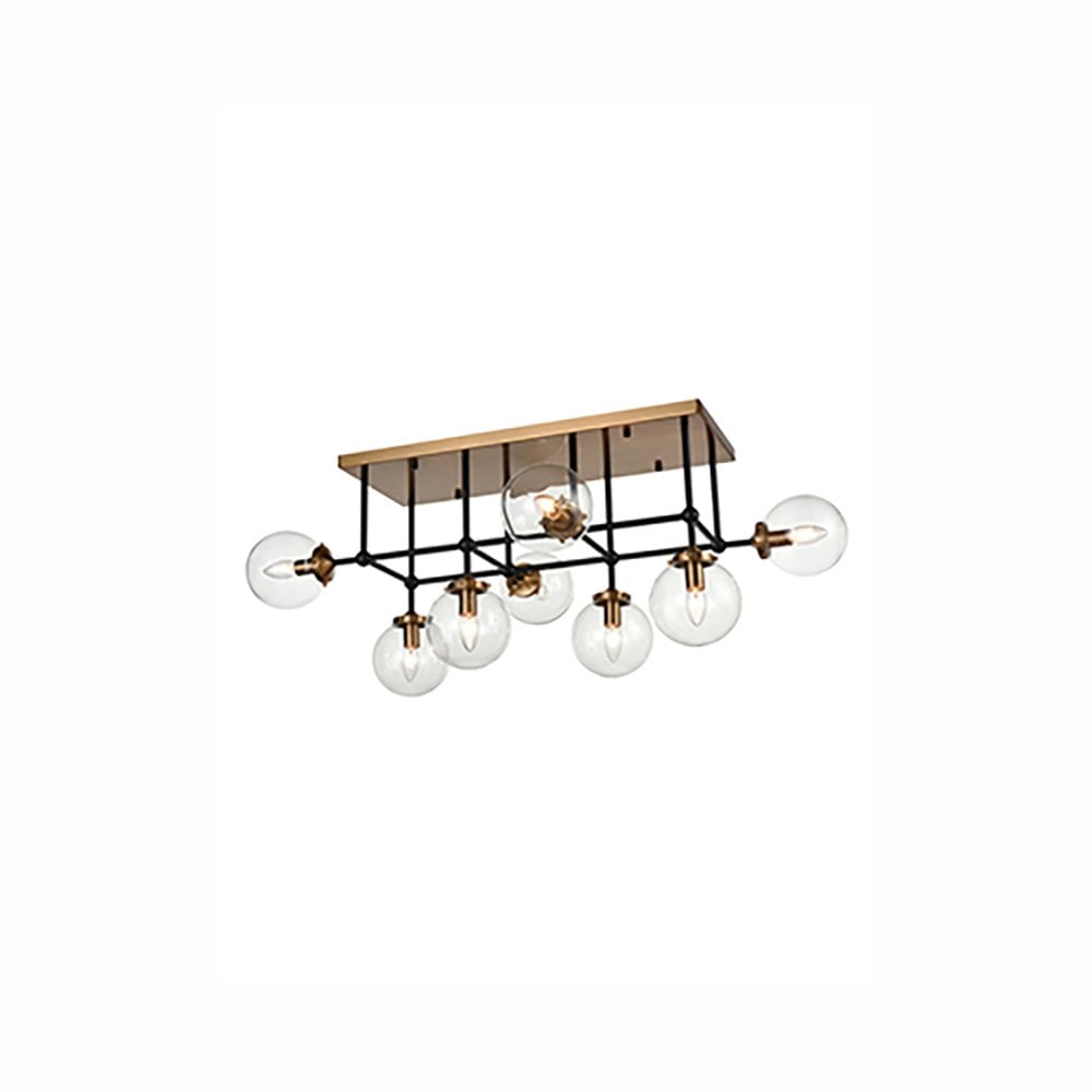 Diffraction 8 Light Flush Fitting in Matt Black & Antique Gold