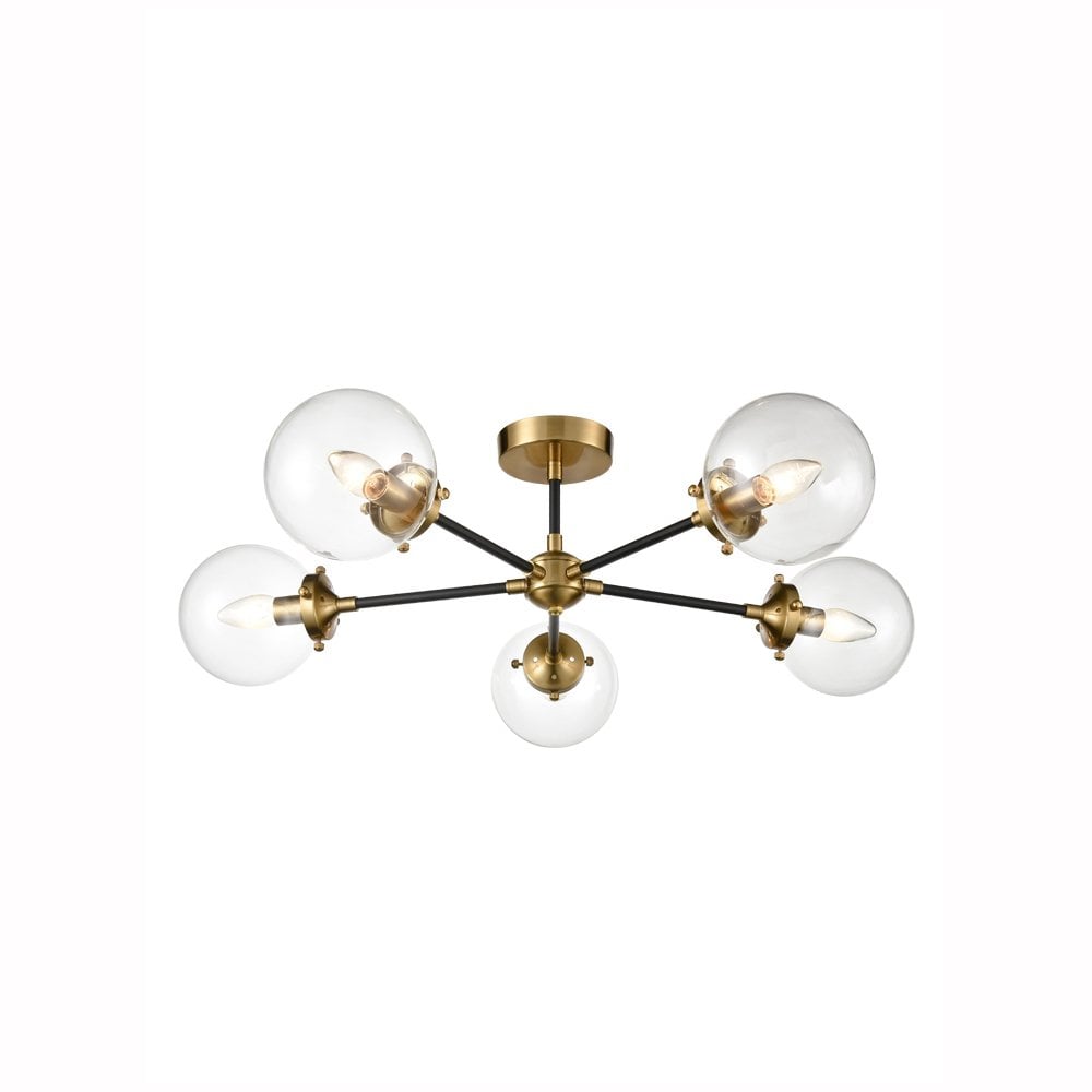 Attraction 5 Light Semi Flush Fitting in Antique Gold & Matt Black