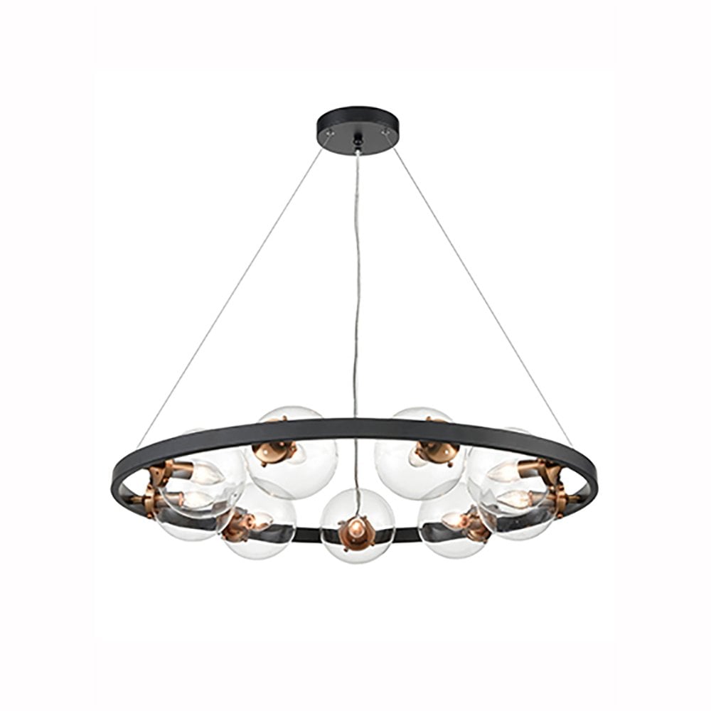 Roundell 9 Light Matt Black & Antique Gold Pendant Light