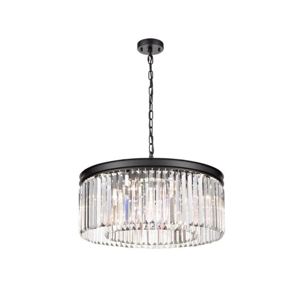 Perdita 8 Light Matt Black Pendant with Crystal Drops