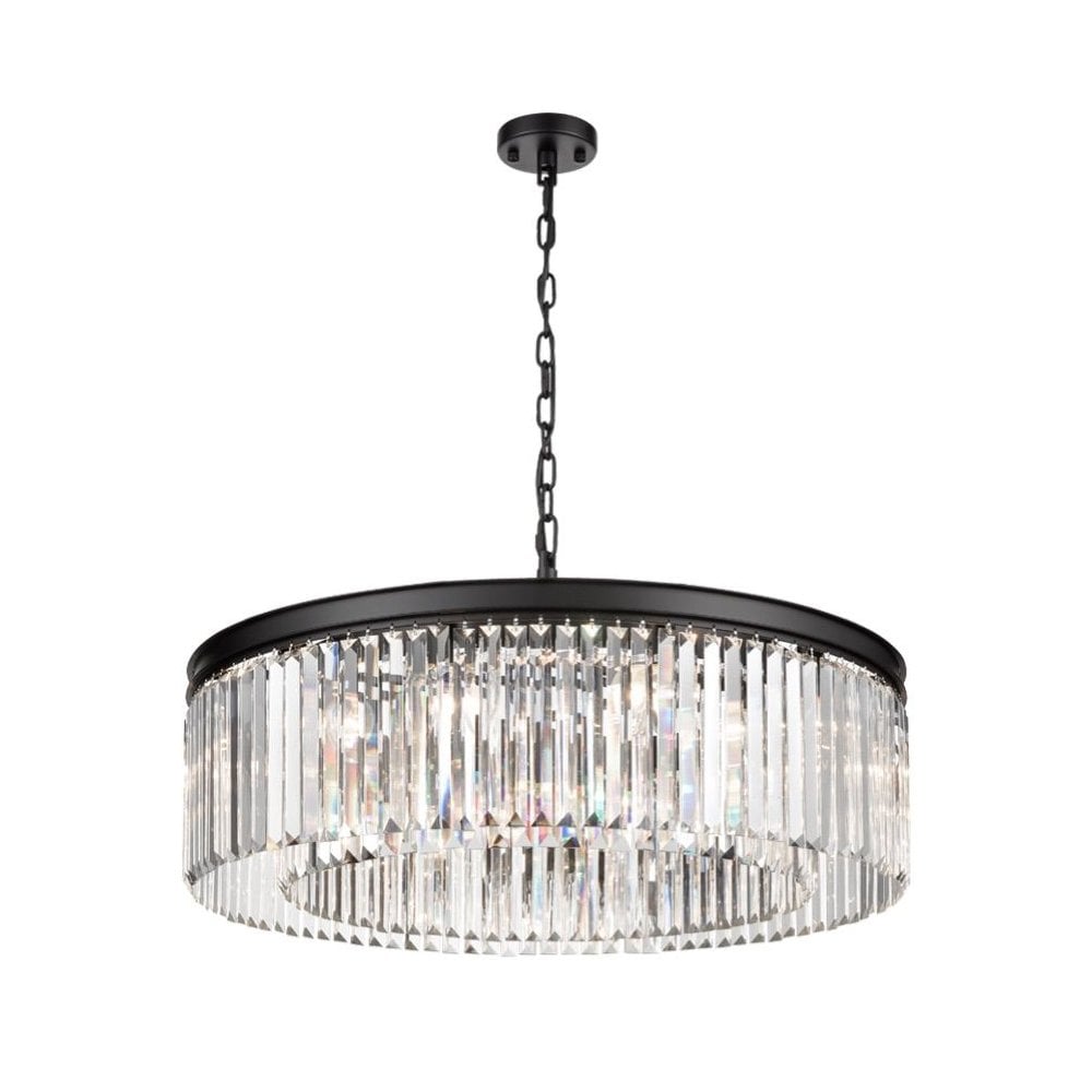 Perdita 10 Light Matt Black Pendant with Crystal Drops
